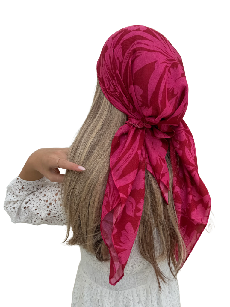 Scarf Bar Hot Pink Hibiscus Square Scarf with Velvet Grip Myselflingerie.com