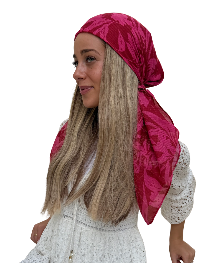 Scarf Bar Hot Pink Hibiscus Square Scarf with Velvet Grip Myselflingerie.com