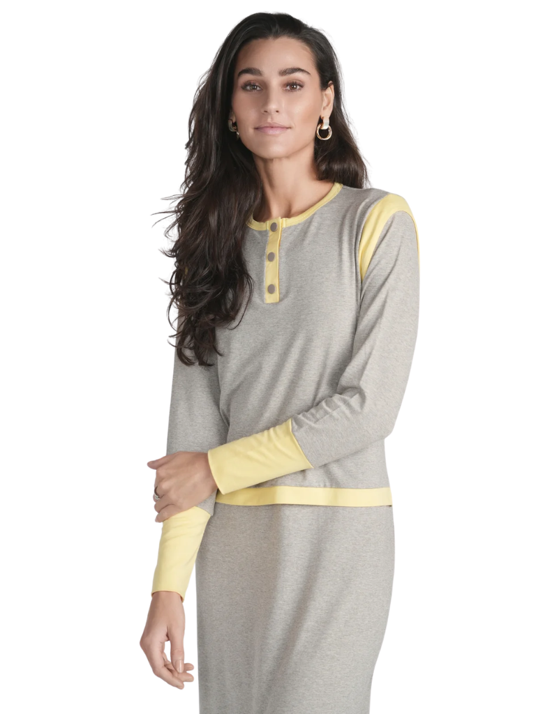 altimge2 for Ellwi Grey/Banana Trim Cotton Nursing Nightgown Myselflingerie.com