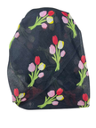 It's Younique OB-BLK-TU Multicolor Tulips with Red Border Pre-Tied Open Back Bandanna with Velvet Grip Myselflingerie.com 