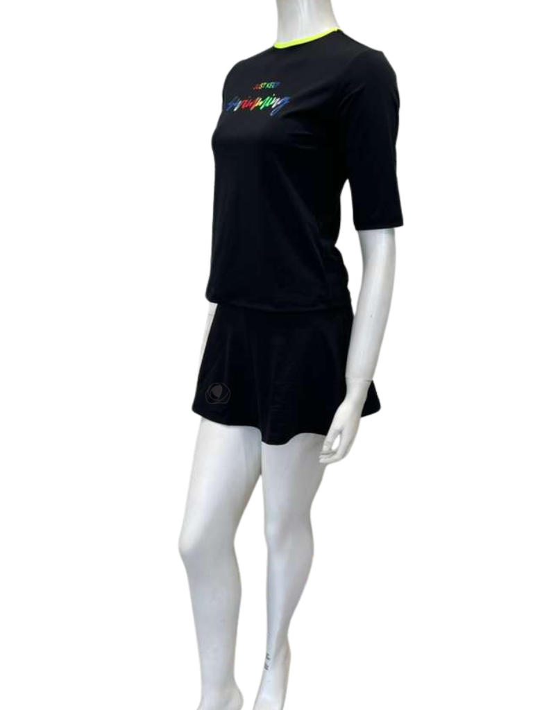 Child Play 12-965+12-967 Black Just Keep Swimming Multi Swim T-Shirt & Skirt Set Myselflingerie.com
