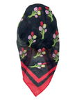 It's Younique OB-BLK-TU Multicolor Tulips with Red Border Pre-Tied Open Back Bandanna with Velvet Grip Myselflingerie.com 