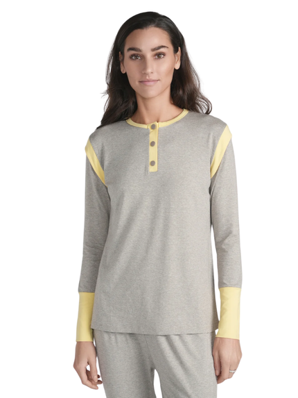 altimge2 for Ellwi Grey/Banana Trim Cotton Pajamas Set Myselflingerie.com