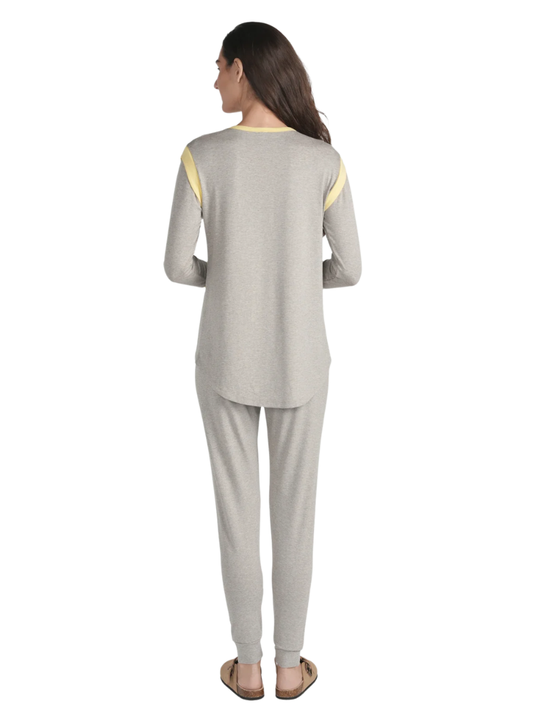 altimge4 for Ellwi Grey/Banana Trim Cotton Pajamas Set Myselflingerie.com