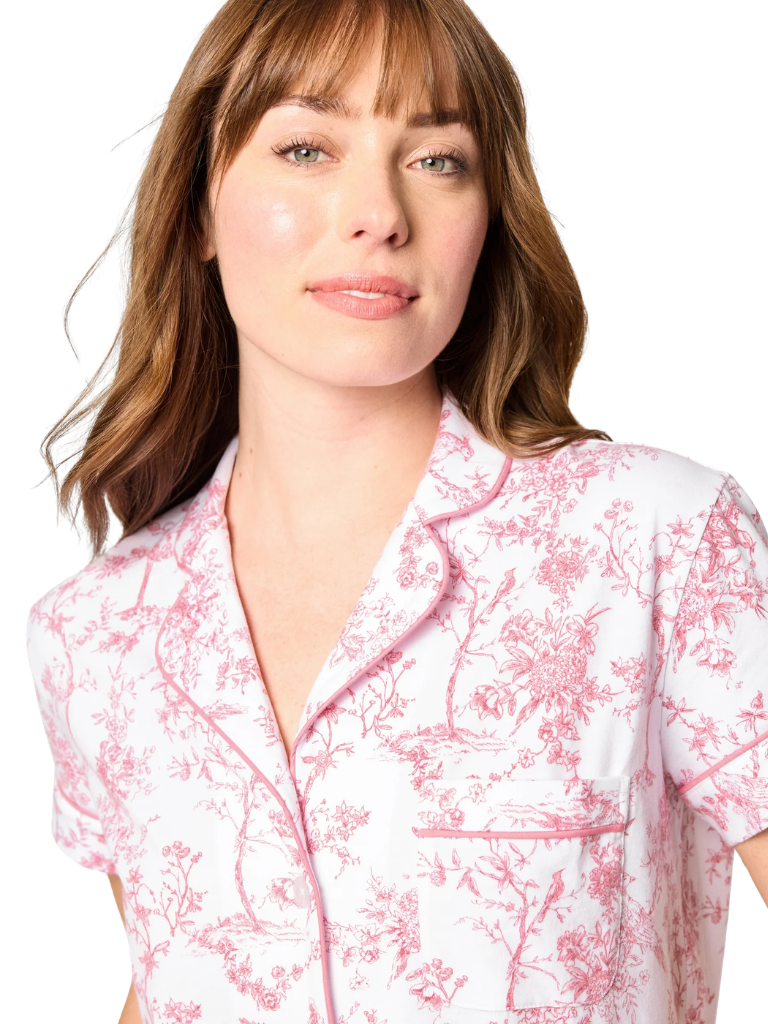 Petite Plume PWSSSPTIMS Pink Timeless Toile Pima Cotton Short Sleeved Shorts Pajamas Set Myselflingerie.com