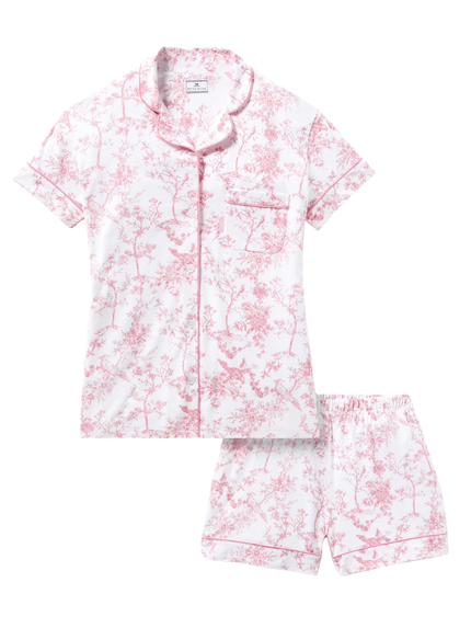 Petite Plume PWSSSPTIMS Pink Timeless Toile Pima Cotton Short Sleeved Shorts Pajamas Set Myselflingerie.com