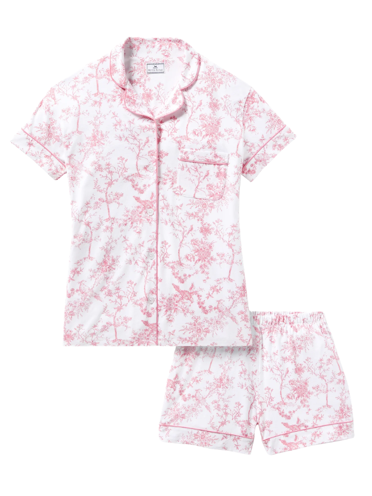 Petite Plume PWSSSPTIMS Pink Timeless Toile Pima Cotton Short Sleeved Shorts Pajamas Set Myselflingerie.com
