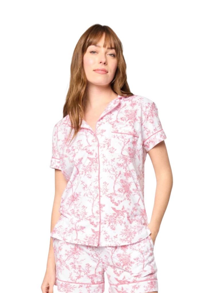 Petite Plume PWSSSPTIMS Pink Timeless Toile Pima Cotton Short Sleeved Shorts Pajamas Set Myselflingerie.com