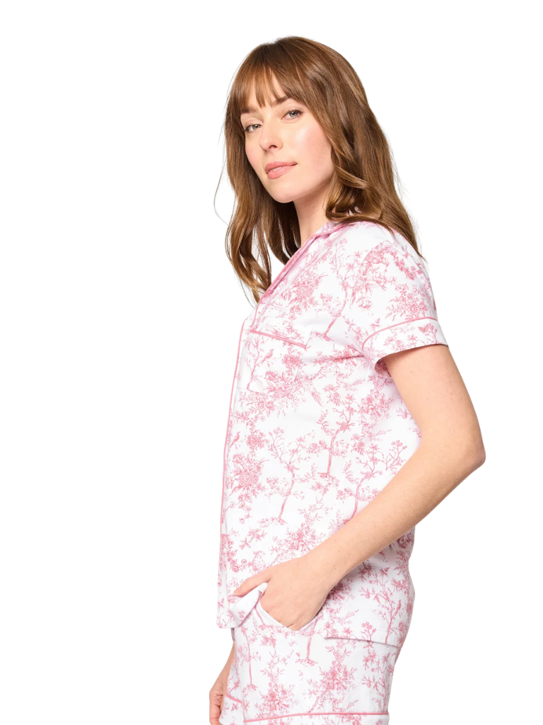 Petite Plume PWSSSPTIMS Pink Timeless Toile Pima Cotton Short Sleeved Shorts Pajamas Set Myselflingerie.com