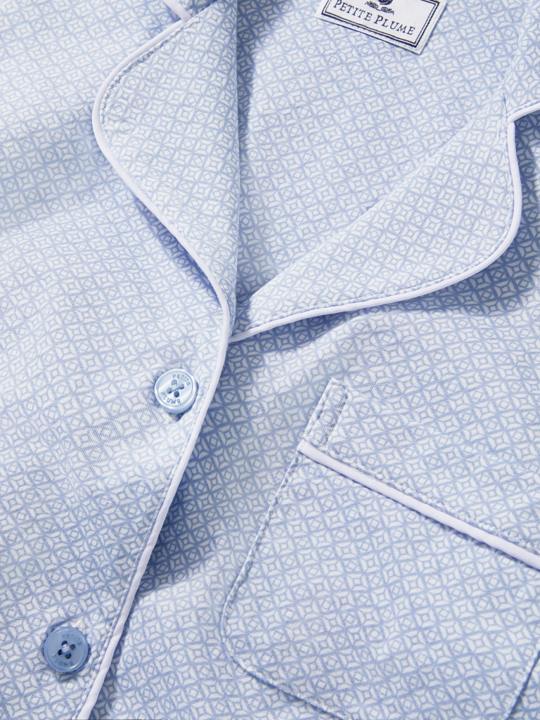 Petite Plume PWPJPGE Periwinkle Geo Lightweight Pima Cotton PJ's Set Myselflingerie.com
