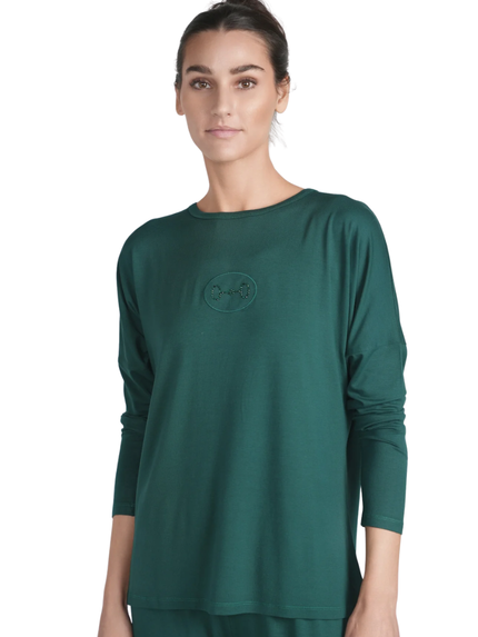 altimge2 for Ellwi Hunter Green Rhinestone Emblem Cotton Pajamas Set Myselflingerie.com