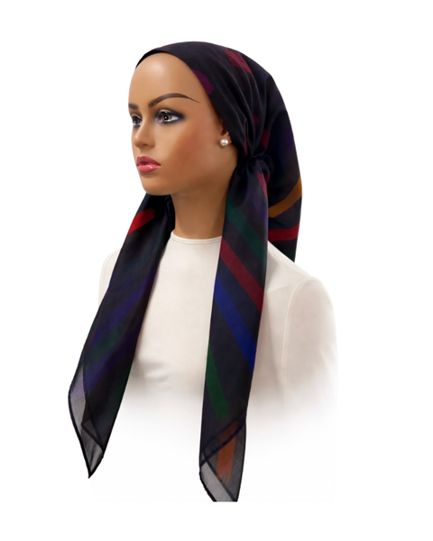 Ahead Black/Multi Carnival Spark Israeli Style Long Tails Pre-Tied Bandanna