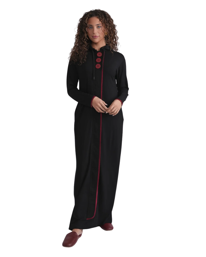 Ellwi Oversized Button Design Hood Zippered Morning Robe