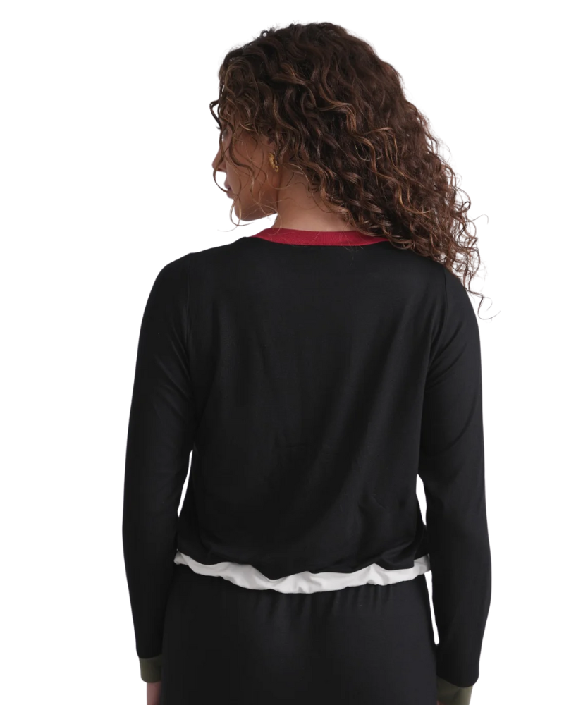 Ellwi Color Block Drawstring Black Cotton Nursing Nightgown