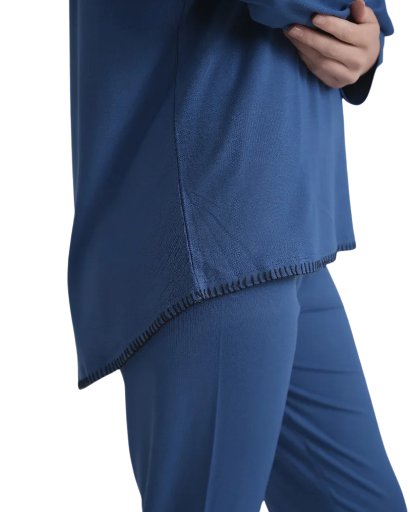 Ellwi Blanket Stitch Royal Blue Cotton Pajamas Set