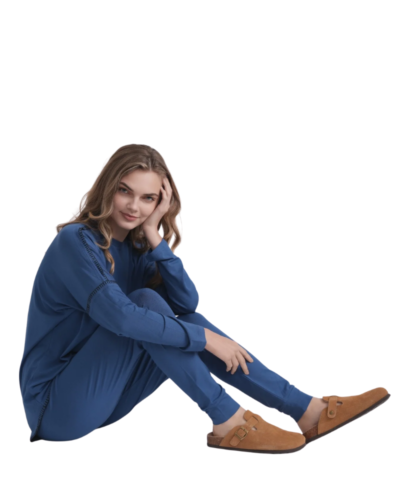 Ellwi Blanket Stitch Royal Blue Cotton Pajamas Set