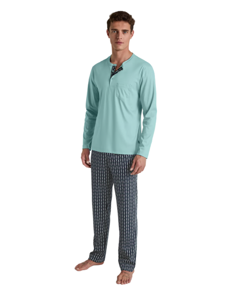 45480 #522 Blue Lily Relax Selected Men's 100% Swiss Cotton Pajamas Set