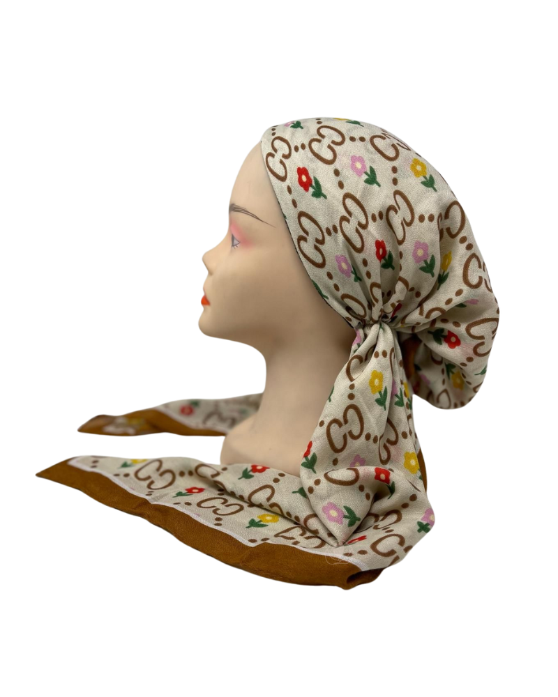 Revaz Brown/Multi Floral Gucci Adjustable Pre-Tied Bandanna with Velvet Grip