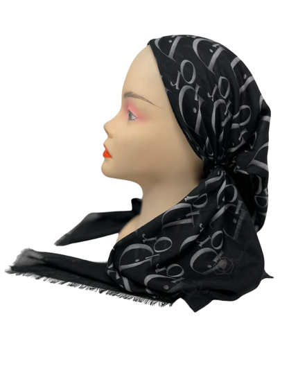 HS602A/E Black/Grey Dior Two Tone Adjustable Pre-Tied Bandanna with Velvet Grip
