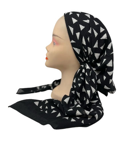 Revaz Black/White Triangles Adjustable Pre-Tied Bandanna with Velvet Grip