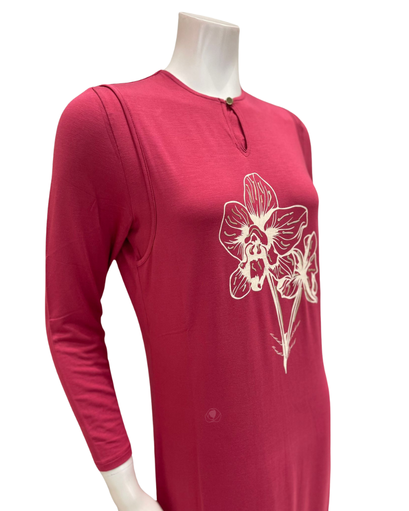 Lunderbeck Berry Orchid 3D Modal Coverall Nursing Nightgown
