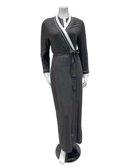 Velvet Grey with Double Piping Modal Wrap Morning Robe