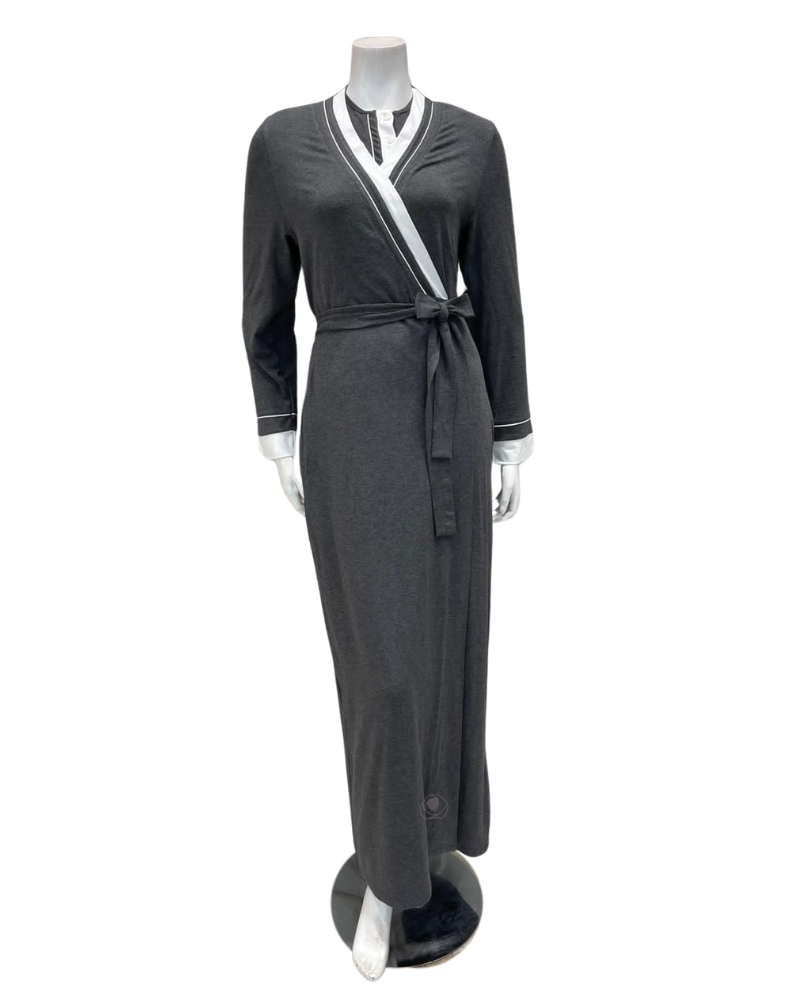Velvet Grey with Double Piping Modal Wrap Morning Robe