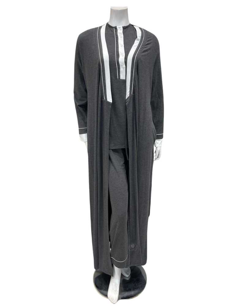 Velvet Grey with Double Piping Modal Wrap Morning Robe