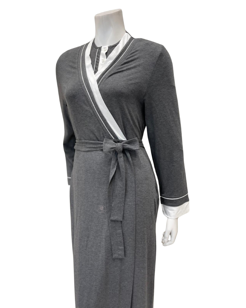 Velvet Grey with Double Piping Modal Wrap Morning Robe