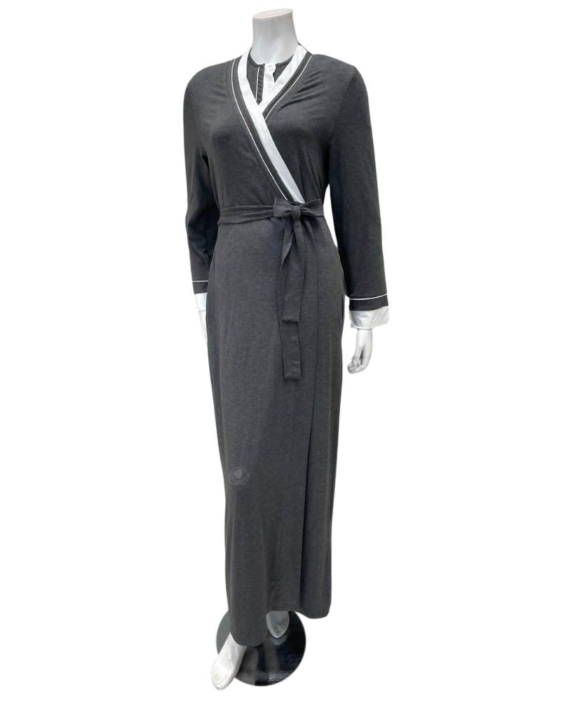 Velvet Grey with Double Piping Modal Wrap Morning Robe