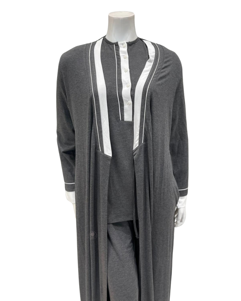 Velvet Grey with Double Piping Modal Wrap Morning Robe