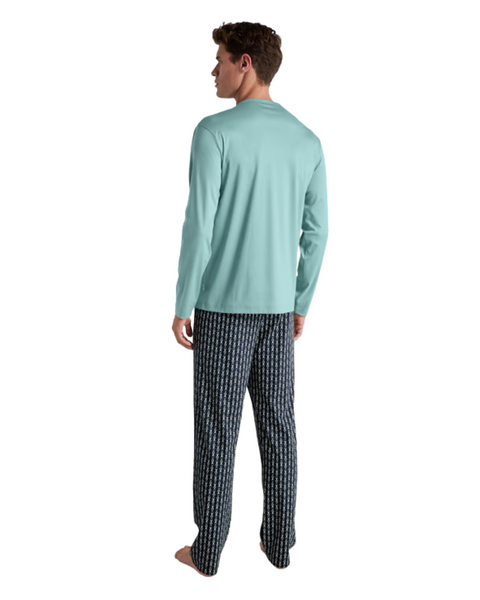 45480 #522 Blue Lily Relax Selected Men's 100% Swiss Cotton Pajamas Set