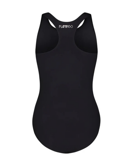 Flamingo Purple/Yellow Vertical Stripe Black Bathing Suit