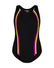 Flamingo Purple/Yellow Vertical Stripe Black Bathing Suit
