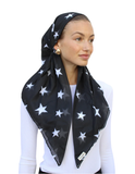 Scarf Bar Black & White Stars Classic Pre-Tied Bandanna with Velvet Grip