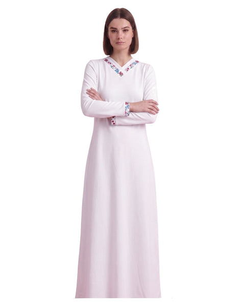 Chicolli White Floral V-Cut Pull On Cotton Nightgown