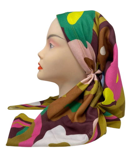 It's Younique Brown/Pink/Green Flowers Pre-Tied Open Back Bandanna with Velvet Grip