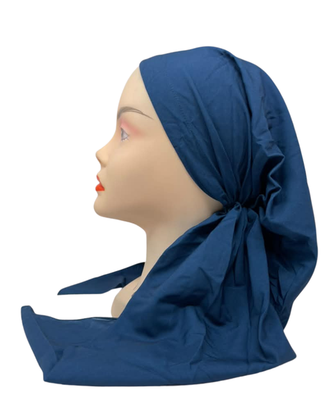 Lizi Headwear Solid Blue Open Back Adjustable Pre-Tied Bandanna with Velvet Grip