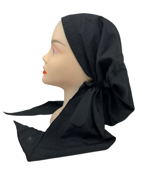 Lizi Headwear Black Waffle Silk Adjustable Pre-Tied Bandanna with Velvet Grip