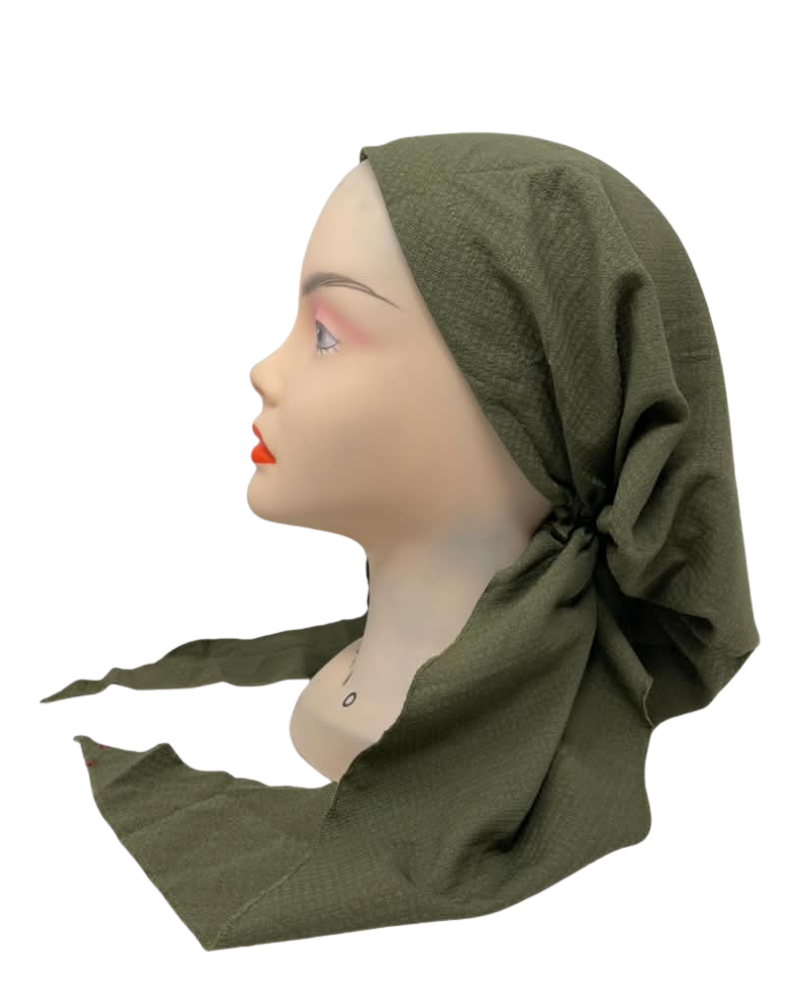 Lizi Headwear Green Waffle Silk Adjustable Pre-Tied Bandanna with Velvet Grip