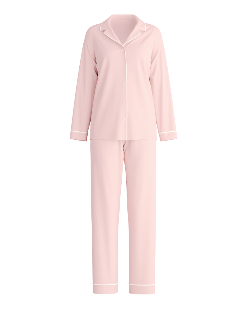 Calida Peach Rose Night Lovers Button Down Long Sleeve & Long Pants Cotton Pajamas Set