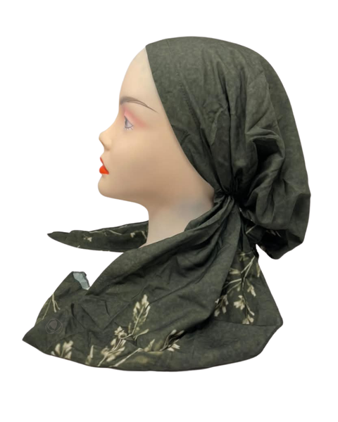 Lizi Headwear Olive Branch Adjustable Pre-Tied Bandanna with Velvet Grip