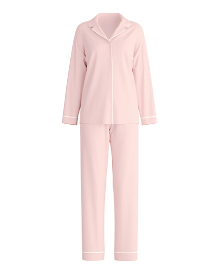 Calida Peach Rose Night Lovers Button Down Long Sleeve & Long Pants Cotton Pajamas Set