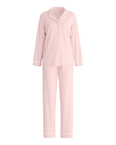 Calida Peach Rose Night Lovers Button Down Long Sleeve & Long Pants Cotton Pajamas Set