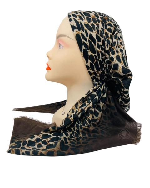 Revaz Brown Leopard Border Adjustable Pre-Tied Bandanna with Velvet Grip