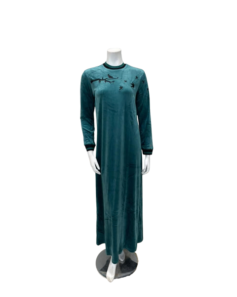 Mega Dreams Birds & Branches Green Velour Pull On Nightgown