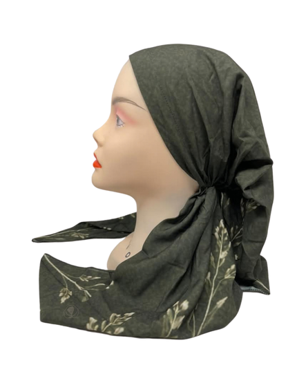 Lizi Headwear Olive Branch Open Back Adjustable Pre-Tied Bandanna with Velvet Grip