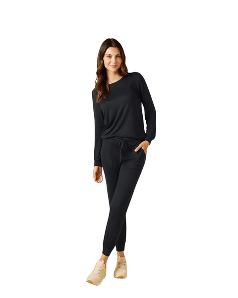 Softies Black Dream Jersey Crew Neck Top & Jogger Pants Pajamas Set