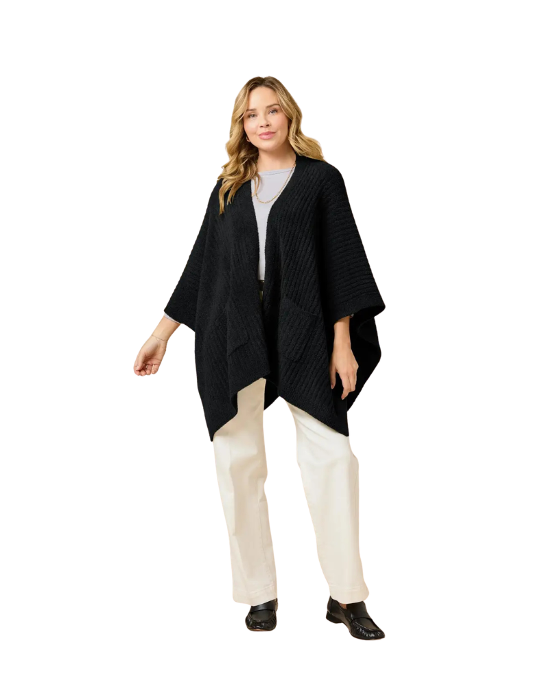 Softies Black Ultra Soft Ribbed Shawl Wrap One Size