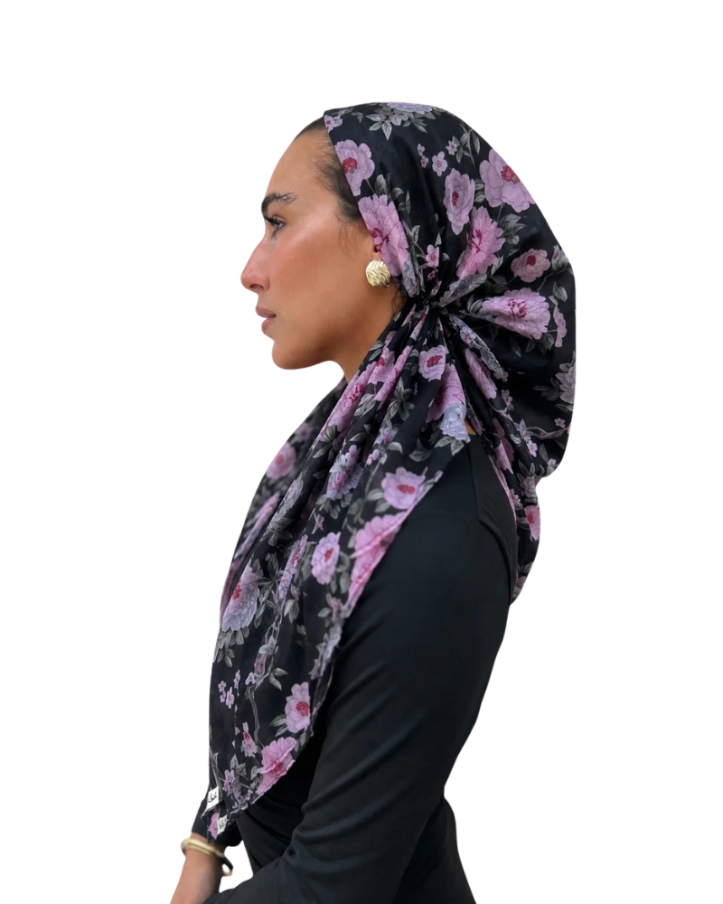 Scarf Bar Pink Dahlia Open Back Adjustable Pre-Tied Bandanna with Velvet Grip